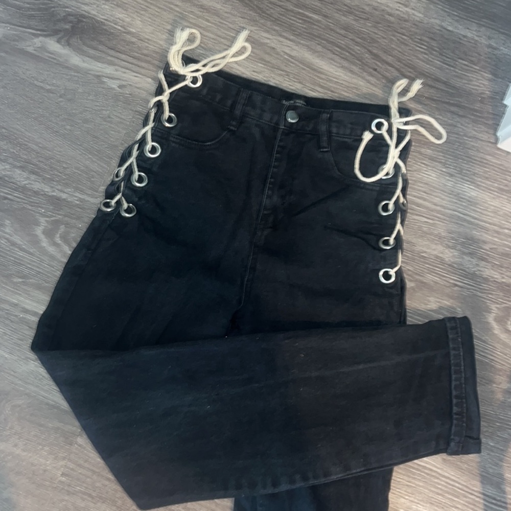 lace up shein jeans